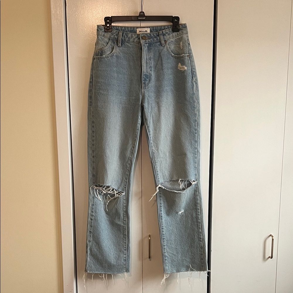 ROLLA'S Light Blue Distressed Straight Leg Jeans